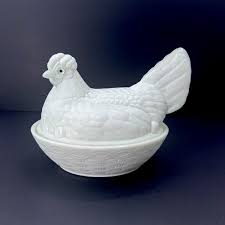 Antique White Milk Glass Large Nesting Chicken Hen Covered ...