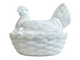 Vintage French White Milk Glass Chicken Egg Pot Bowl Dish ...