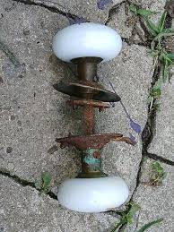 2 Vintage White Porcelain Door Knobs with Spindle & Locking Back Plate | eBay