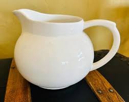 Vintage Sleek Ceramic Small 7 1/2" Tall White Pitcher Made ...