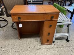 Sold at Auction: Vintage White Sewing Machine & Cabinet