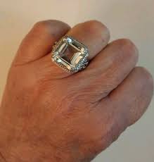 Vintage 15ct Asscher Cut Rock Crystal CZ Cocktail Ring Sterling Silver Size 7 | eBay