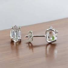Herkimer Diamond Stud Earrings: Raw Crystal Quartz, April Birthstone - Etsy Israel