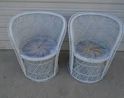 Set 2 Small Rattan Peacock Bucket Chairs Egg Basket Cottage ...