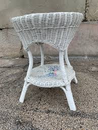 Vintage White Wicker Side Table W/painted Roses ~ Round ...