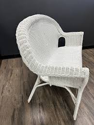 Vintage White Wicker Settee Loveseat | Chairish