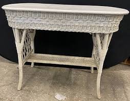 Vintage Wood Oval Top Wicker Table