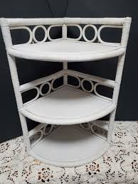 Vtg White Wicker Rattan 3 Shelf Plant Stand Hang Corner Unit ...