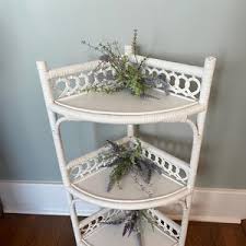 Vintage Wicker Corner Shelf - White Wicker 3 Tier Corner ...