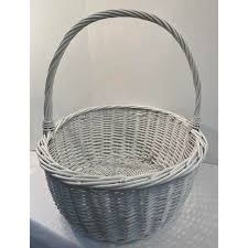 Vintage Large White Wicker Basket With Handle | Chairish
