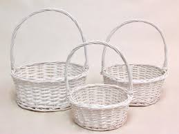 10 Sets of 3 White Round Willow Basket With Handle (30 Pcs Total) - EventsWholesale.com