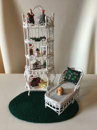 Vintage Dollhouse Miniature "Happy Holiday" White Metal Wicker Etagere, Chaise + | eBay