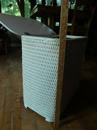 Laundry Hamper Basket [20''x20''x12''] White Woven Wicker Wood w/ Hinged Lid Vtg | eBay