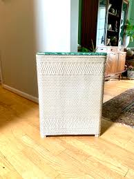 White Wicker Hawkeye Laundry Hamper | Green Faux Marble Top | Rattan Clothes Hamper | MCM Laundry Hamper | Burlington Basket Co. Hamper - Etsy Australia