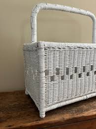 Vintage Wicker Magazine Book Rack Tote - White Wicker ...