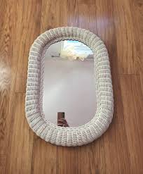 Vintage Large Shabby Chic White Wicker Mirror 28”x19” Wall ...