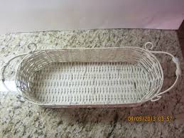 Vintage White Wicker Basket With Metal Handles & Ceramic Tile Front | eBay