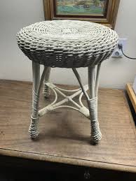 Vintage 18.5" Tall Mid Century Round White Wicker Vanity ...