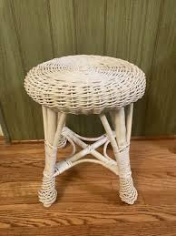 Mid-Century Wicker Rattan Vanity Stool Seat Ottoman Table ...