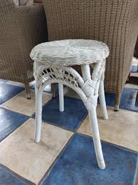 Vintage 1970s White Wicker, Wood and Cane Albini Style Stool ...