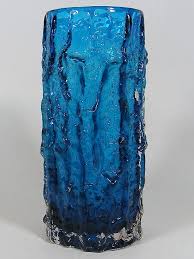 Sold at Auction: Large Whitefriars Kingfisher blue bark glass vase