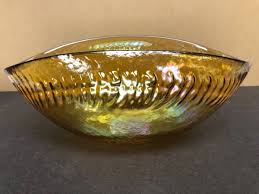 Signed Yalos Casa Murano yellow iridescent folded Art Glass ...