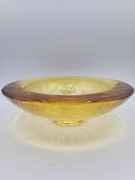 Signed Fire and Light Yellow Art Glass bowl 10 3/4” Wide ...