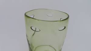 Vintage MCM Clear Green Art Glass Vase Hand Blown Dimpled Wavy Cutouts 7.75" H | eBay