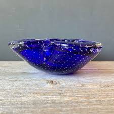 Vintage Art Glass Bowl - Blue Bubbles Bowl - Etsy