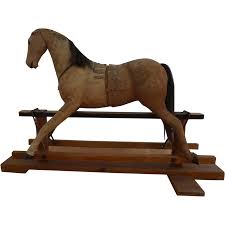 Antique Early Rocking Horse w/ orig hair & glass eyes. For ...