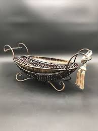 Wicker Basket Metal Curled Feet and Handles Oval MC Design Large BOHO | eBay