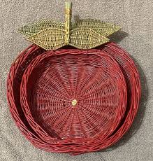 Set of 2 Red Apple Shaped Nesting Woven Wicker Baskets Medium Large | eBay