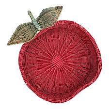 Vintage Wicker Apple Fruit Shaped Basket Tray | Chairish