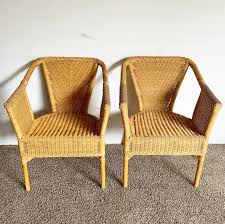 Boho Chic Wicker and Rattan Dining Arm Chairs - Set of 4 For Sale at 1stDibs