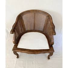 Mid-Century Cane and Walnut Barrel Chair | Chairish