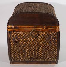 Vintage Wicker Rattan and Wood Lidded Basket, Rustic French ...