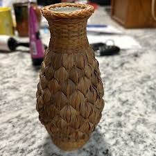 Vintage 70's Bohemian Basket weave wrapped Rattan MCM Boho unique bud vase decor | eBay