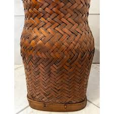 Vintage Asian Style Wicker Basket Lamp | Chairish