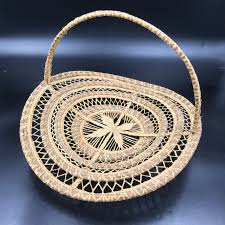 VTG Coiled Pine Needle Basket With Handle & Open Weave Center, MINT Condition, Hand Woven Pine Needle Basket, Coiled Pine Needle Basket - Etsy Australia