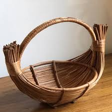 Mid-20th Century Handcrafted Boho Boat Basket | Chairish