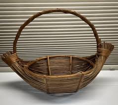 Vintage Bent Wood Rattan Gathering Basket 15.5x9.5x11 in | eBay