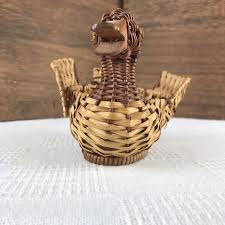 6" Two-Tone Vintage Mini Wicker Duck Basket, Vintage Woven Decor | eBay