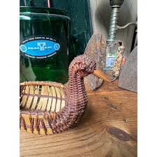 1970s Small Wicker Hand Woven Duck Basket | Chairish