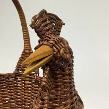 Vintage Chicken Sculpted Rattan Basket | Chairish