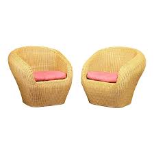 1970's Vintage Pair of Wicker Club Chairs | Chairish