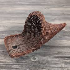 13" Wicker Harvest Centerpiece Cornucopia Footed Braided ...