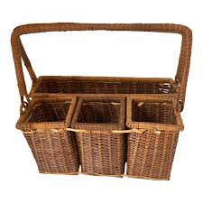 Vintage Wicker Flatware Serving Basket Caddy | Chairish