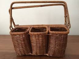 Woven Wicker Divided Utensil Napkin Holder_Rattan_Handles_Picnic_Country French | eBay Australia