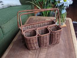 Auburn Rustic Wicker Cutlery Basket With Handles | Farmhouse Country Kitchen Storage Organizer - Etsy Canada