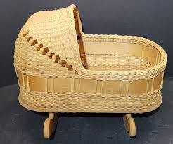Vintage 20" Doll Cradle, Rattan And Wood Bead Accents | eBay